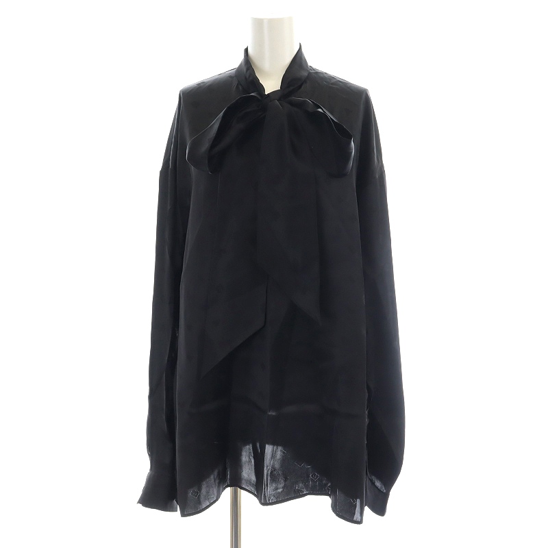 バレンシアガ BALENCIAGA Logo Letters All Over ボウタイブラウス 