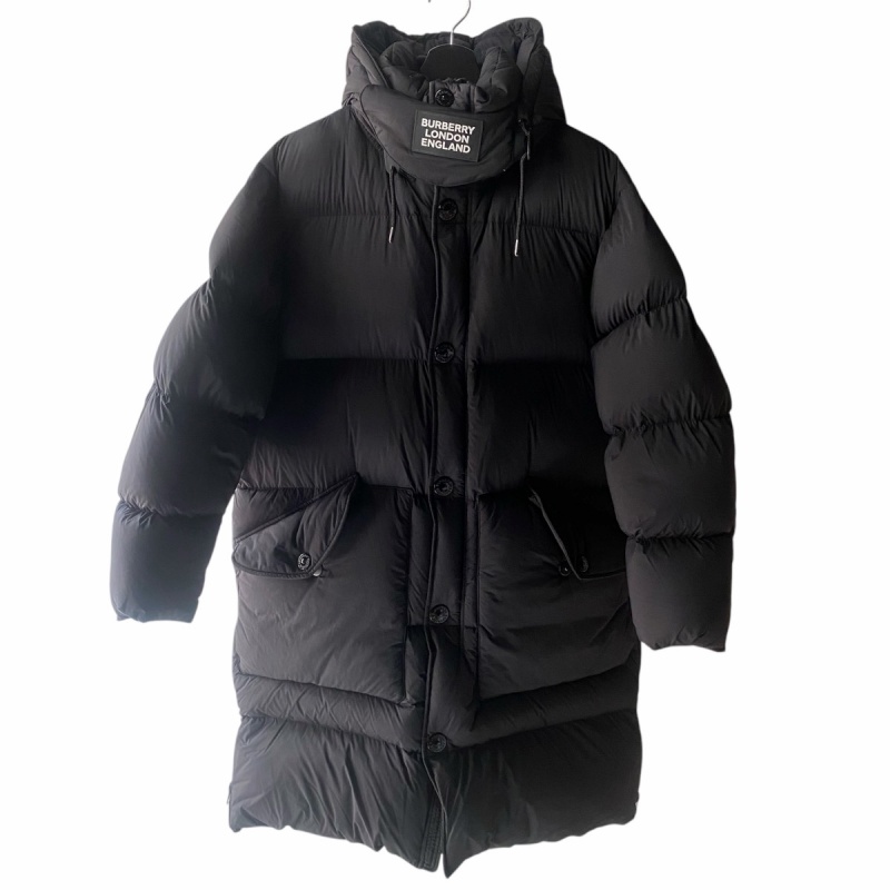 バーバリー　ダウンケット バーバリー BURBERRY フーデッドダウンコート ロゴ アップリケ 黒
