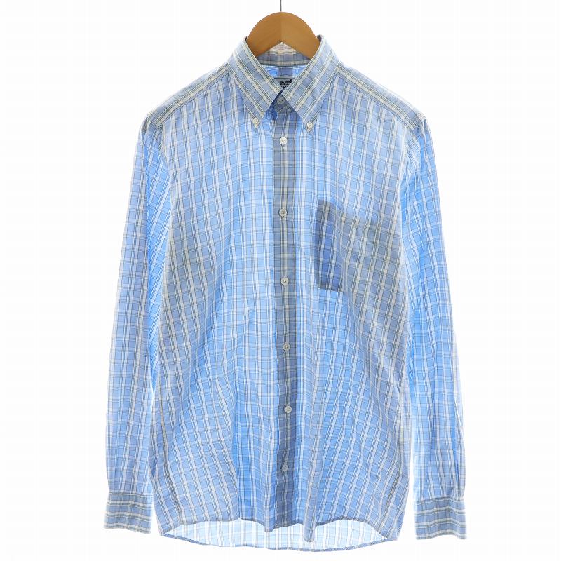 エルメス 長袖シャツ 38-15 チェック柄 エルメス HERMES シャツ 長袖 チェック柄 コットン 15/38 S 水色