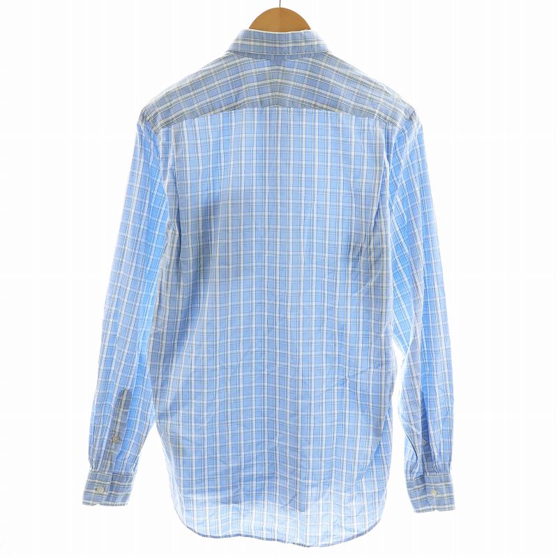 エルメス 長袖シャツ 38-15 チェック柄 エルメス HERMES シャツ 長袖 チェック柄 コットン 15/38 S 水色