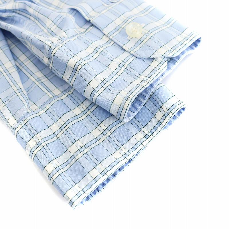 エルメス HERMES シャツ 長袖 チェック柄 コットン 15/38 S 水色