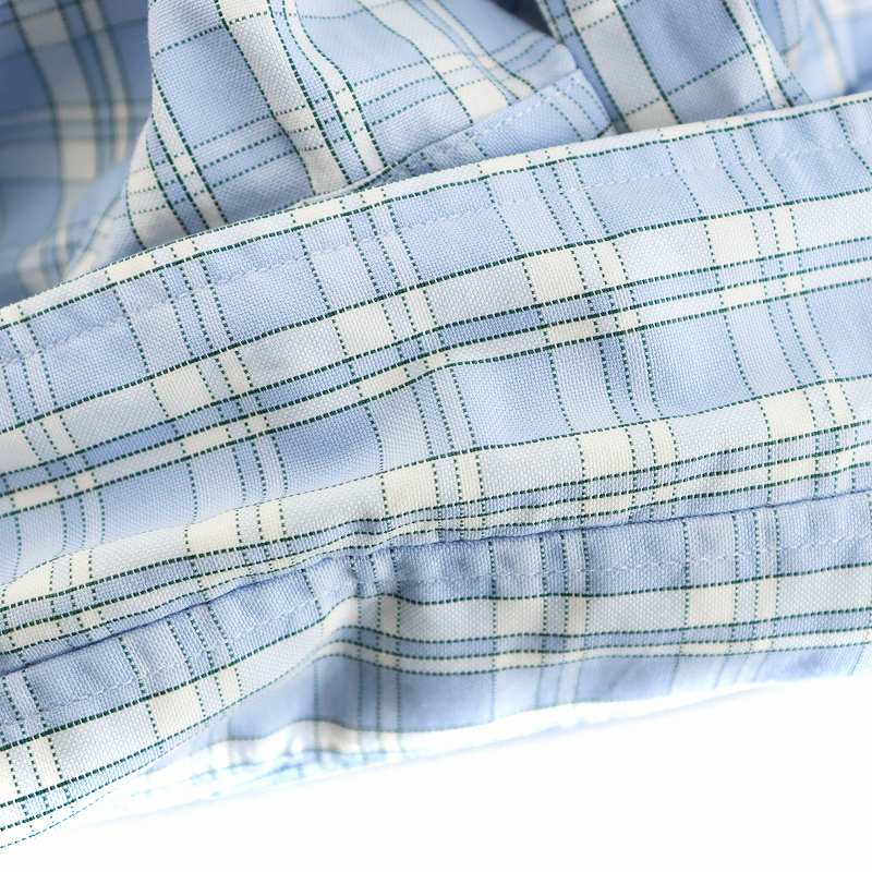 エルメス HERMES シャツ 長袖 チェック柄 コットン 15/38 S 水色