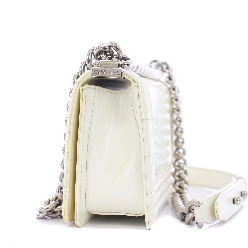 シャネル CHANEL ボーイシャネル チェーンショルダーバッグ レザー 白