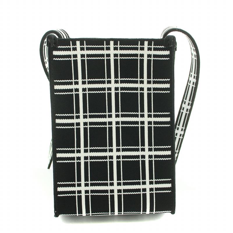 Marni Check Shoulder Bag Jacquard Logo Decoration Black