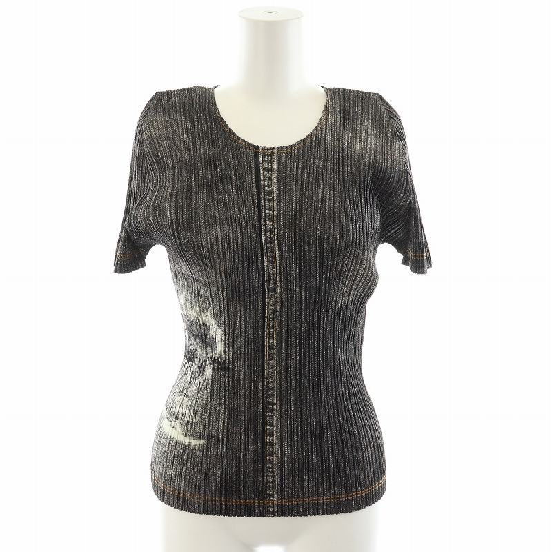 PLEATSPLEASE 半袖 トップス グレー カットソー イッセイミヤケ