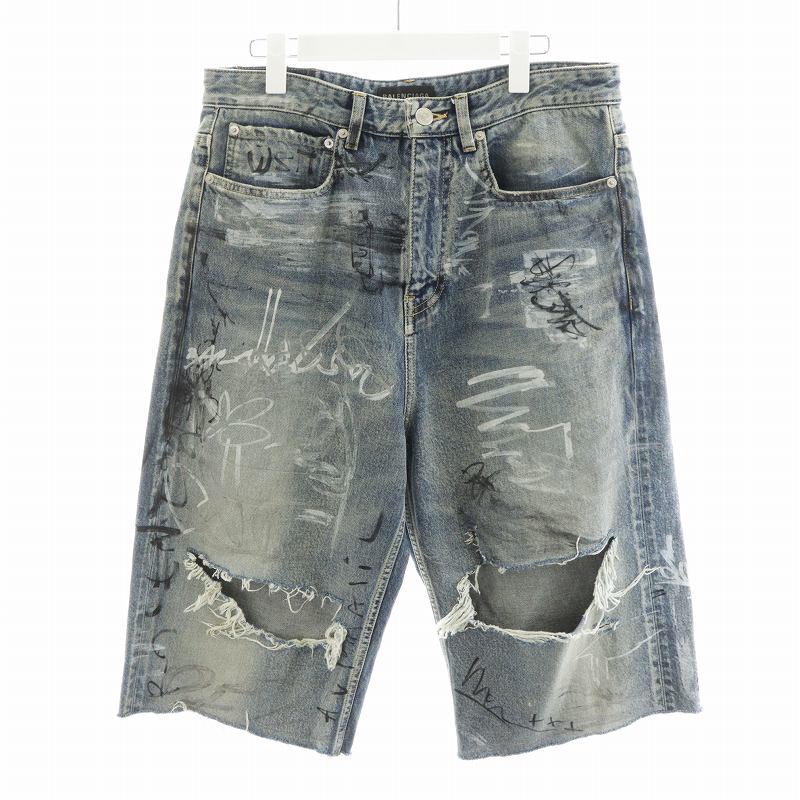 バレンシアガ BALENCIAGA UNISEX バギーグラフィティデニムショーツ 