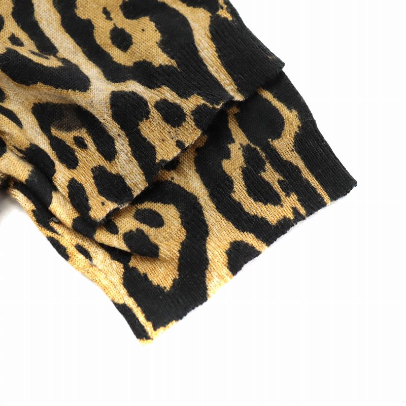 イヴサンローラン YVES SAINT LAURENT カサンドラロゴ ニット カットソー 半袖 ヒョウ柄 レオパード カシミヤ シルク混 絹 XS 茶 黒 イヴサンローラン YVES SAINT LAURENT カサンドラロゴ ニット