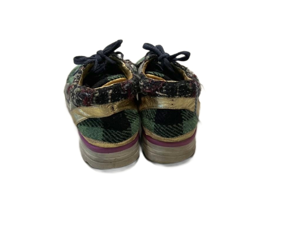 【中古】シャネル CHANEL チェック スニーカー G30442 38 緑 グリーン レディース シャネル CHANEL チェック スニーカー G30442 38 緑 グリーン