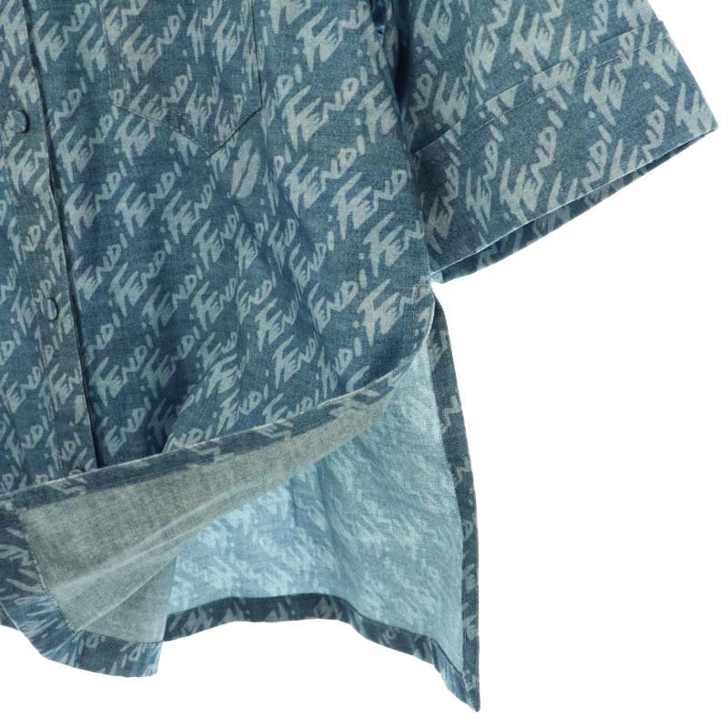 フェンディ FENDI FLF641 AJK2 ロゴ総柄 半袖デニムシャツ IT38 青 /MI  