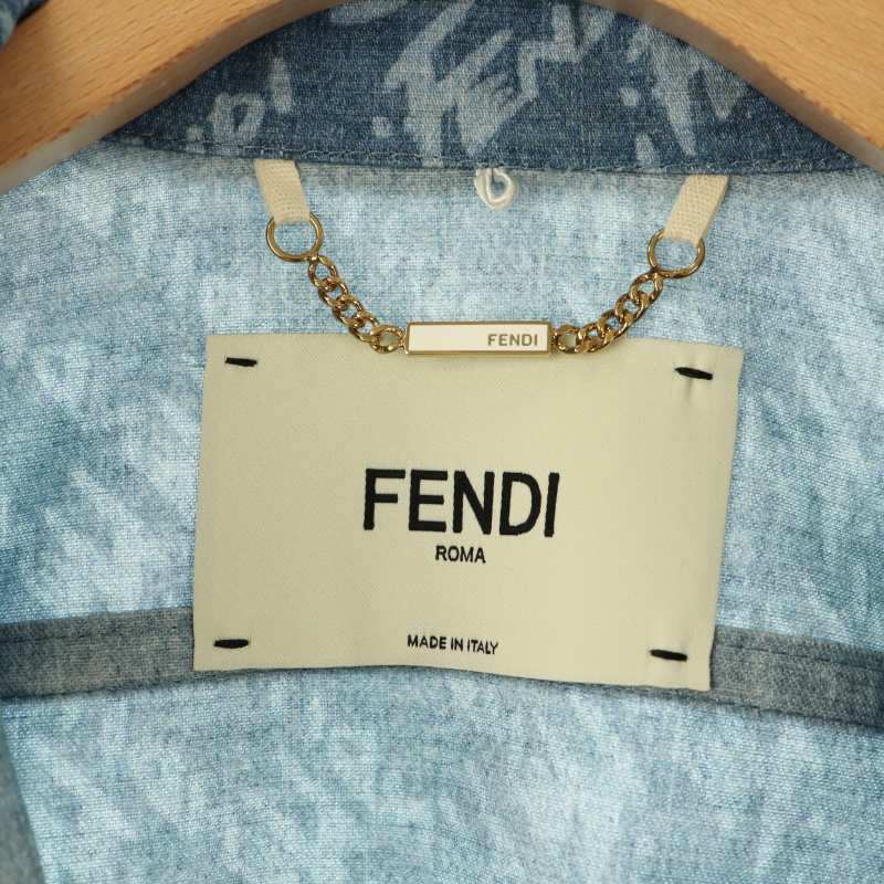 フェンディ FENDI FLF641 AJK2 ロゴ総柄 半袖デニムシャツ IT38 青 /MI  