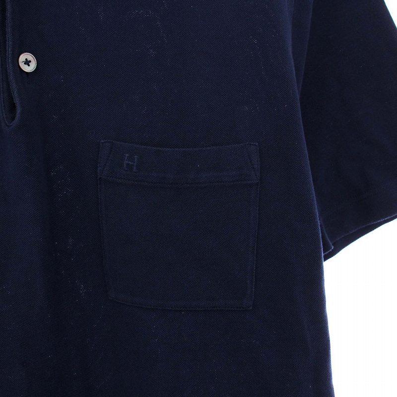 エルメス HERMES ポロシャツ 半袖 ロゴ刺繍 XL ネイビー /KH