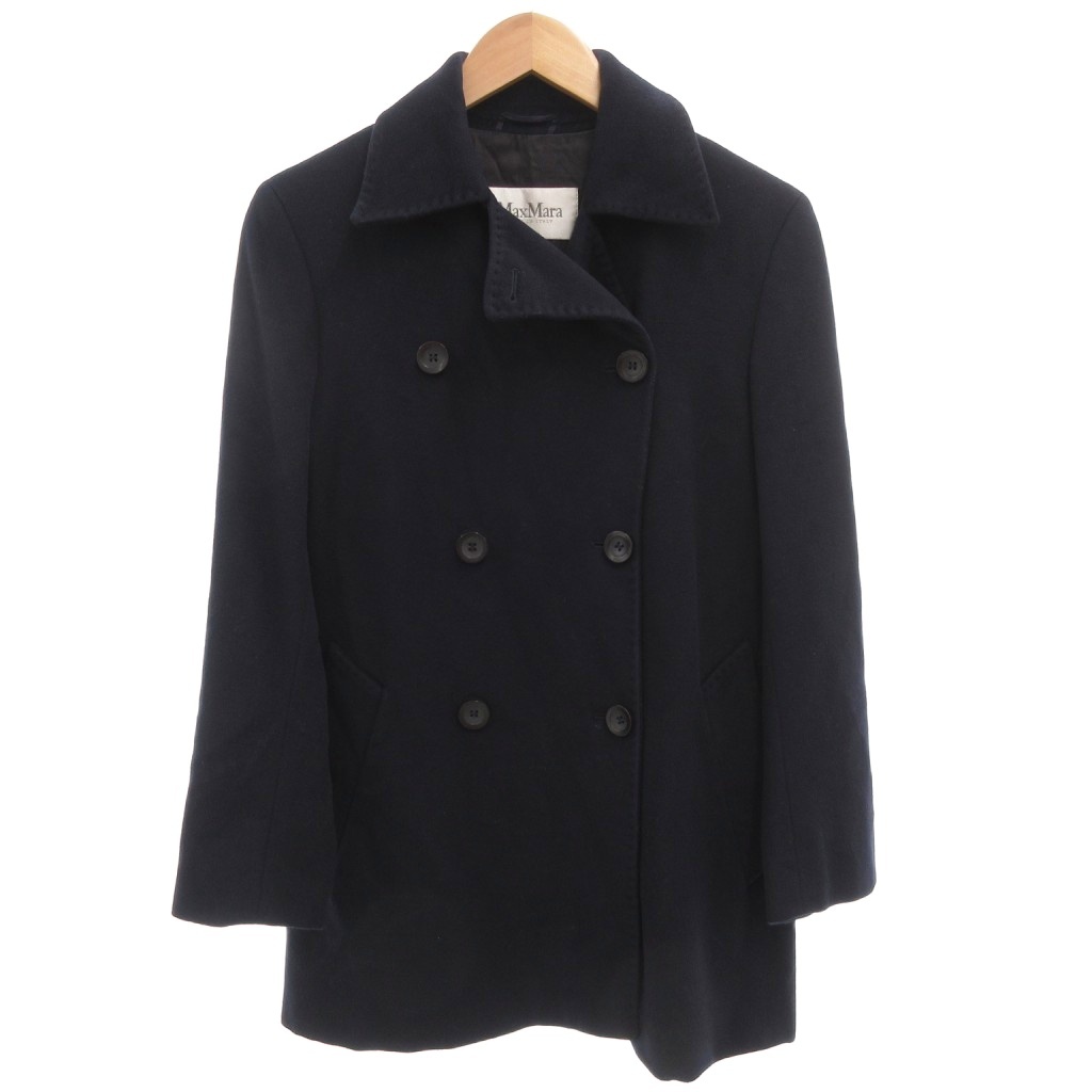 マックスマーラ MAX MARA 白タグ ピーコート Pコート ハーフ丈 32 紺 