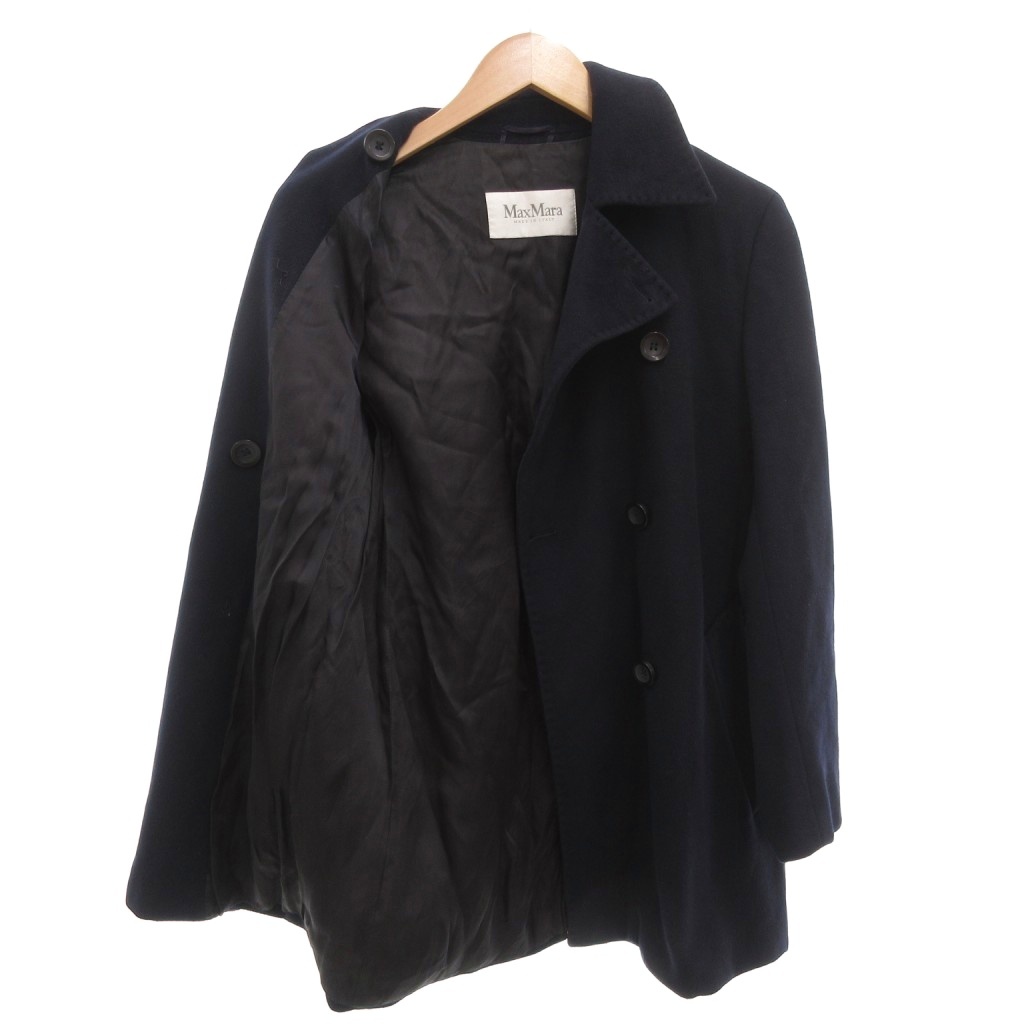 マックスマーラ MAX MARA 白タグ ピーコート Pコート ハーフ丈 32 紺