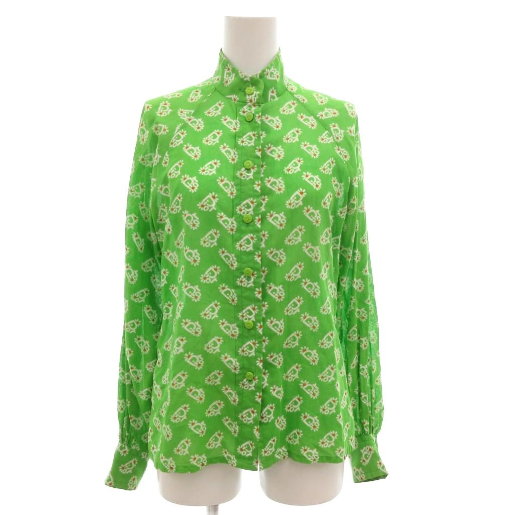 【中古】クリスチャンディオール Christian Dior ヴィンテージ シャツ ブラウス 総柄 長袖 ロゴボタン L 緑 クリスチャンディオール Christian Dior ヴィンテージ シャツ ブラウス