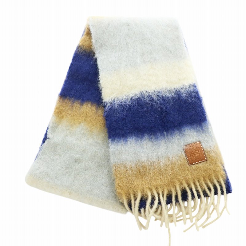 LOEWE カラフルウール混紡マフラー LOEWE ロエベ紺 カシミア混マフラー