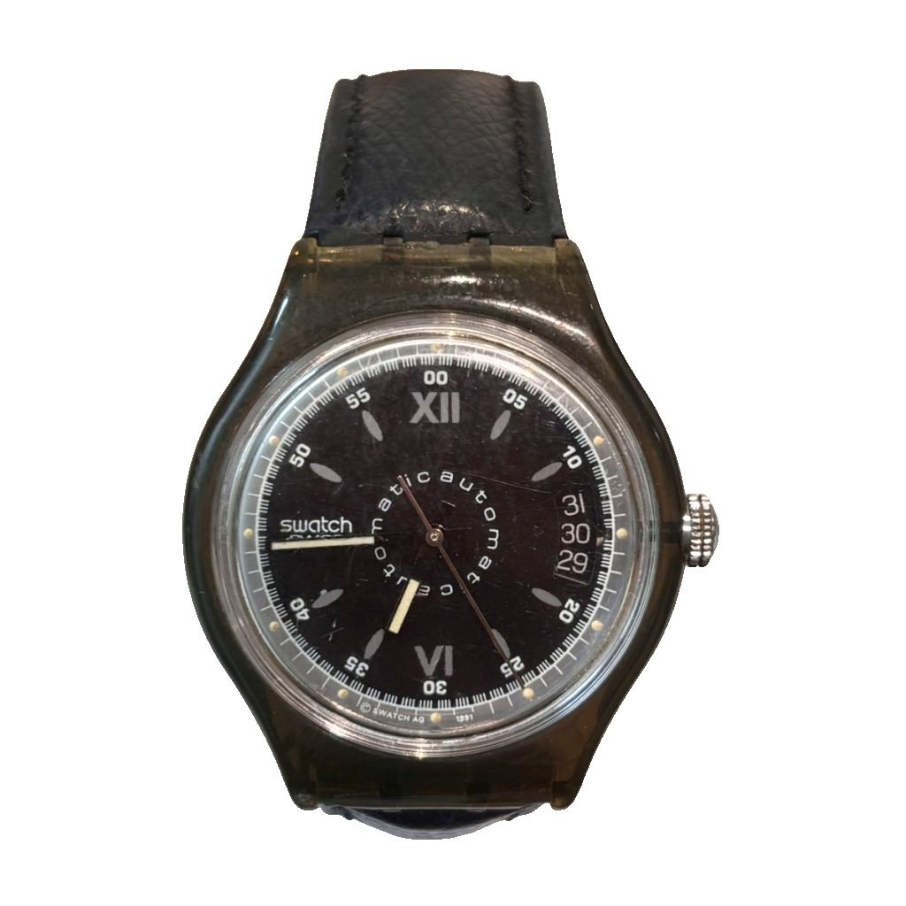 スウォッチ SWATCH 自動巻き 腕時計 バンドレザー 黒 ブラック メンズ 