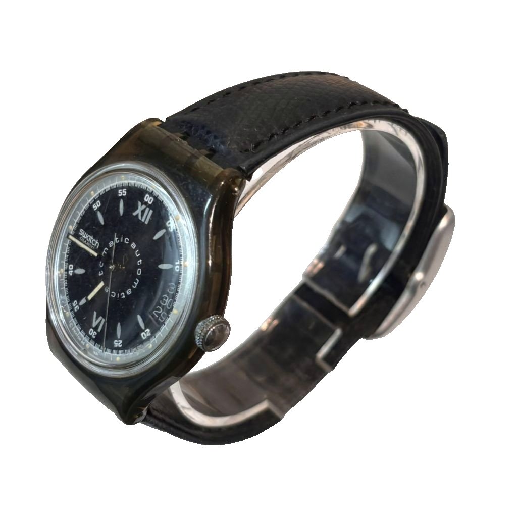 スウォッチ SWATCH 自動巻き 腕時計 バンドレザー 黒 ブラック メンズ 