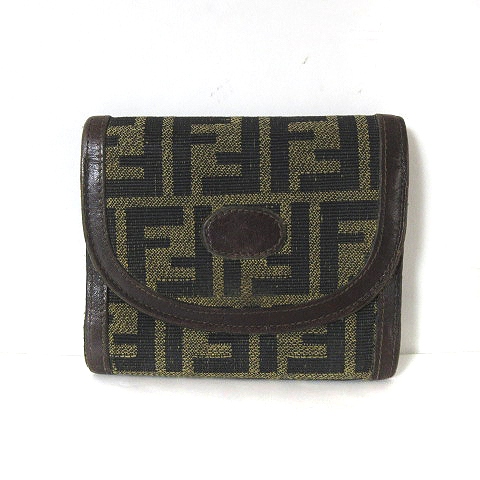 美品‼️ FENDI フェンディ　三つ折り財布　ズッカ柄　キャンバス　レザー FENDI - □極美品□ FENDI フェンディ ズッカ柄 キャンバス 三