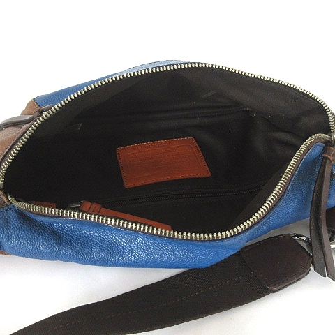 COACH ボディバッグ　トンプソン　オールレザー　ネイビー×ブラウン 美品 コーチ 希少 ボディバッグ トンプソン レザー ネイビー