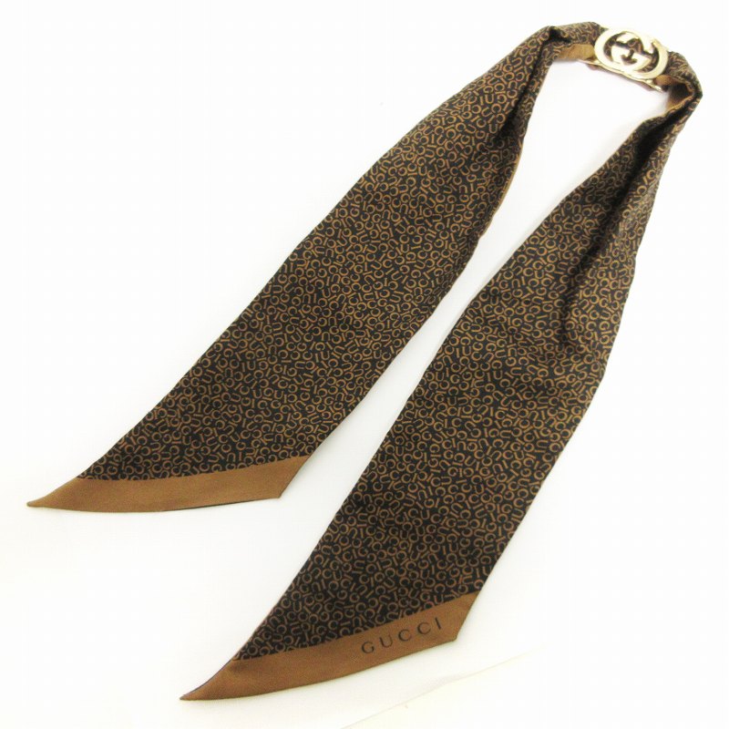 GUCCI グッチ インターロッキング スカーフ シルク ブラウン GUCCI グッチ インターロッキング スカーフ シルク ブラウン