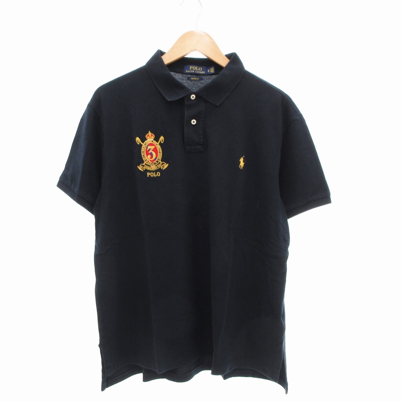 【ロゴ刺繍】 POLO ラルフローレン 半袖 鹿の子 ポロシャツ S ネイビー ロゴ刺繍】 POLO ラルフローレン 半袖 鹿の子 ポロシャツ S