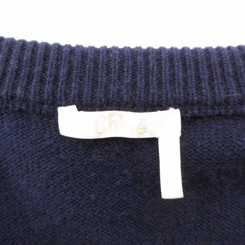 クロエ CHLOE ニット セーター Vネック カシミヤ100% 長袖 L 紺