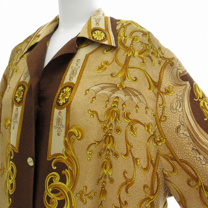 ボルボネーゼ BORBONESE オープンカラーシャツ 絹 シルク 長袖 総柄 42  