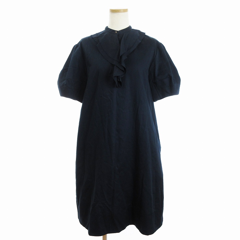 ドゥロワー Drawer フリルワンピース 半袖 ひざ丈 ボックス ノーカラー  