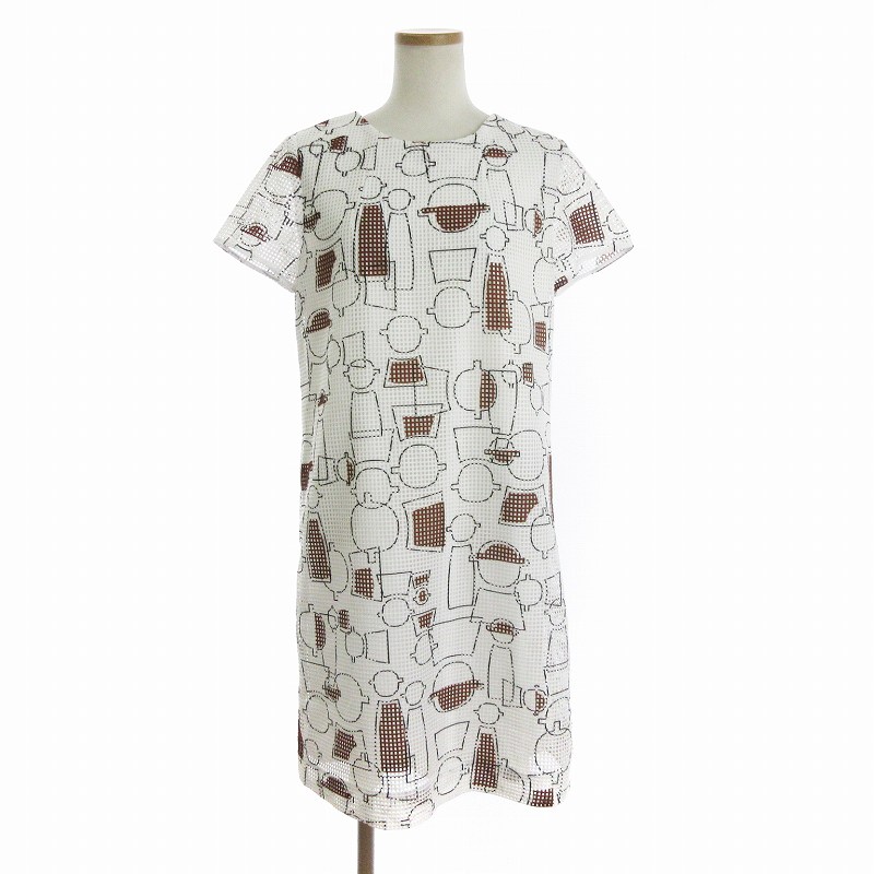 ピッコーネ PICONE ワンピース 半袖 ひざ丈 メッシュ 総柄 P551440 白  