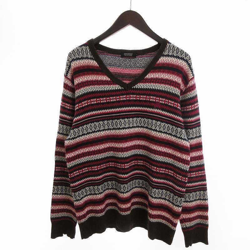 バーバリー ブラックレーベル ノルディック柄 Vネック ニット 薄手 雪柄 バーバリーブラックレーベル BURBERRY BLACK LABEL ウール