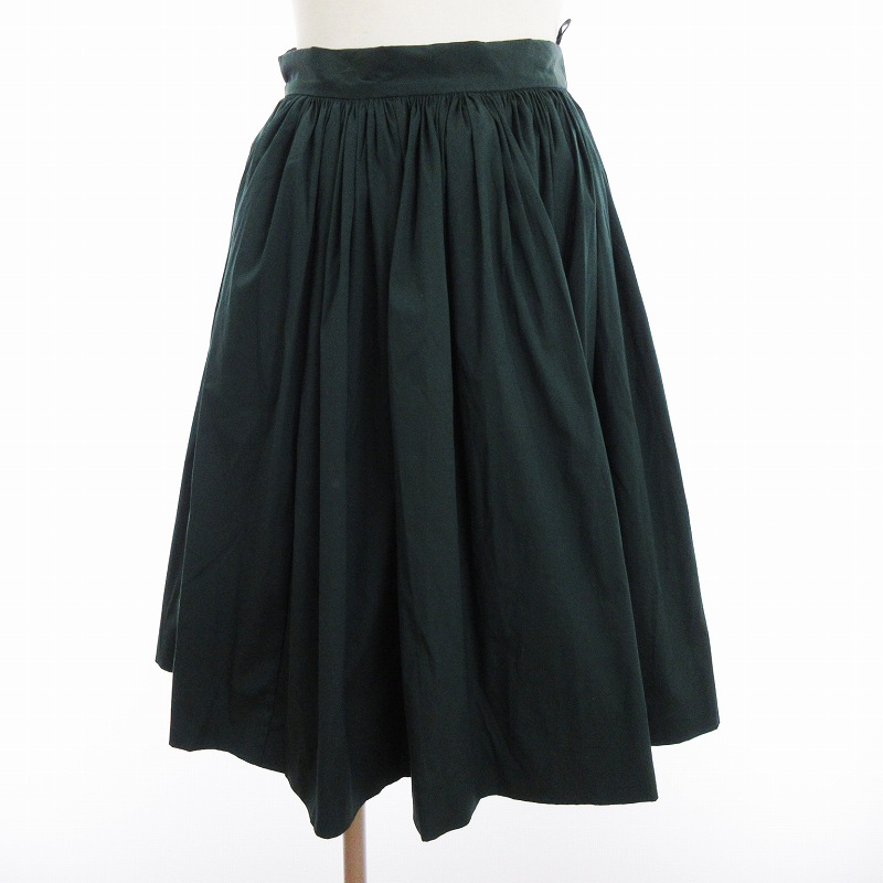 プラダ PRADA スカート ひざ丈 フレア 無地 緑 グリーン 38S M相当  