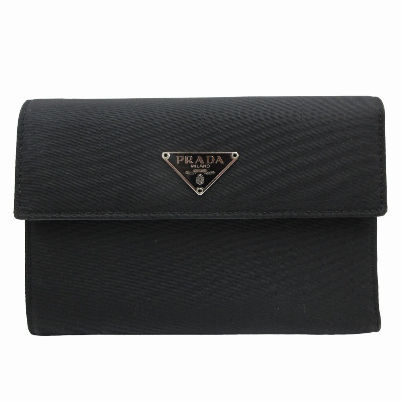プラダ PRADA 3つ折り財布 ウォレット 三角プレート ナイロン 黒 