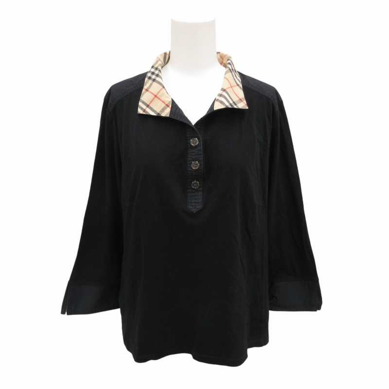 バーバリー BURBERRY シャツ ブラウス 襟ノバチェック 長袖 5 XS 黒 