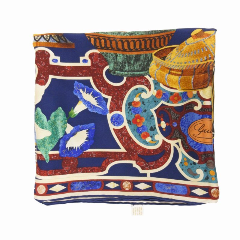 グッチ GUCCI スカーフ チーフ 花柄 シルク 絹 青 ブルー /FF 0826