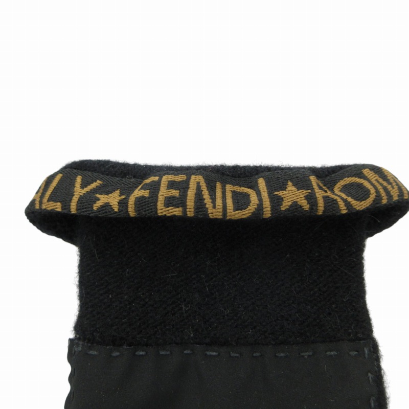 フェンディ FENDI 手袋 ニットグローブ ロゴ アンゴラ混 黒