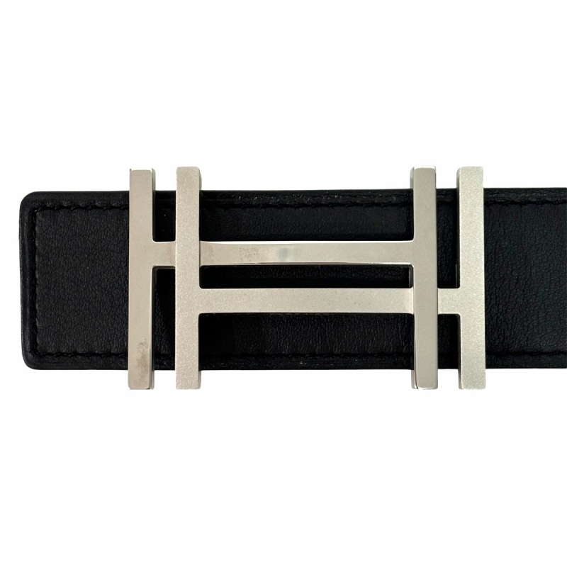 エルメス HERMES 美品 ベルト 革ベルト リバーシブル ダブルH コン  