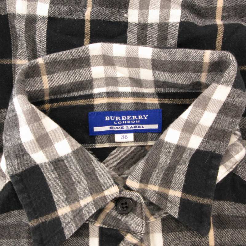 バーバリーロンドン　ブルーレーベル　チェックシャツ　ネルシャツ　日本製 BURBERRY BLUE LABEL チェック柄ネルシャツ Lサイズ