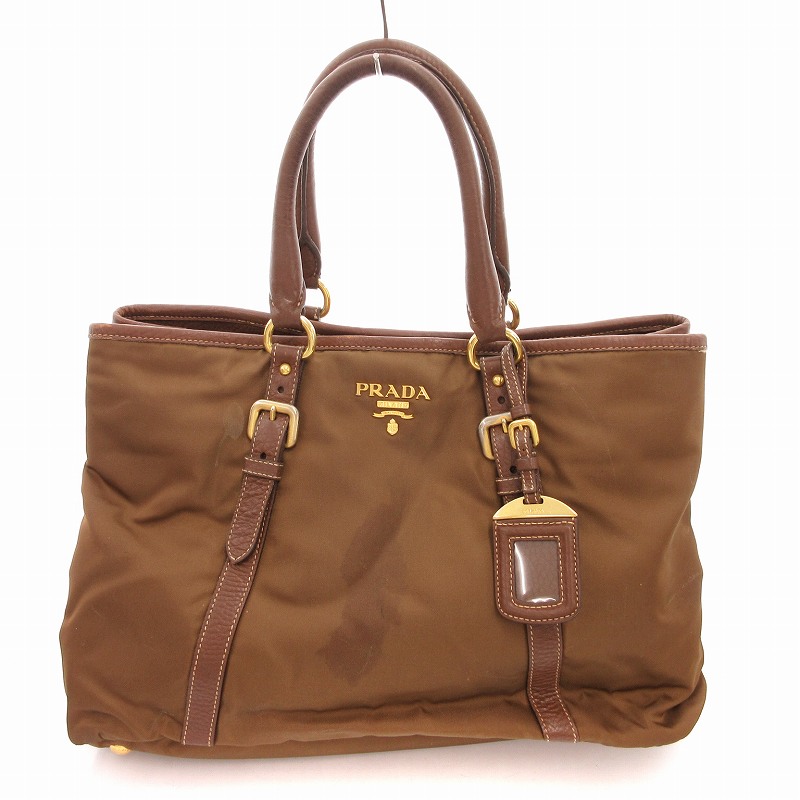 UOMOさん專用 PRADA ブラウン レザードラムバッグ PRADA プラダ ハンドバッグ ミニボストン ナイロン × レザー ブラウン