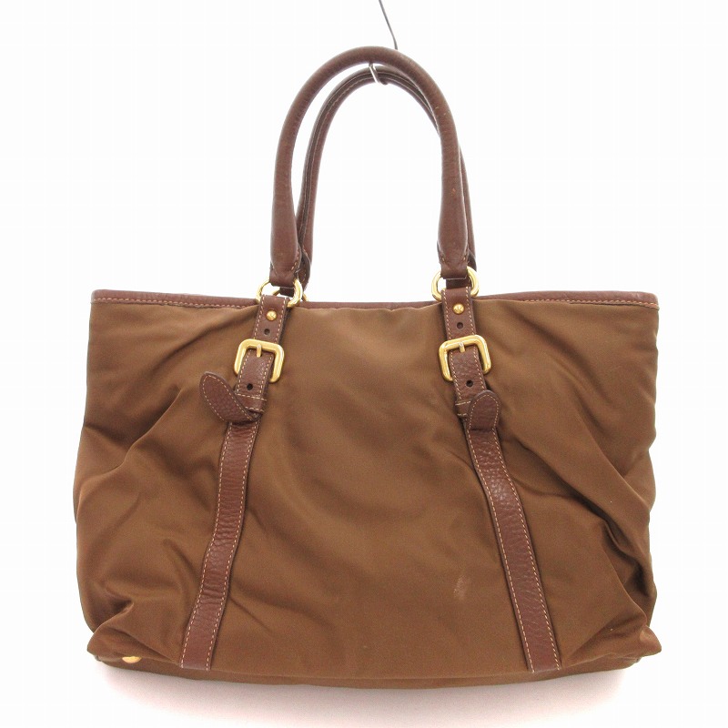プラダ PRADA ハンドバッグ ナイロン レザートリム 茶 ブラウン /UO
