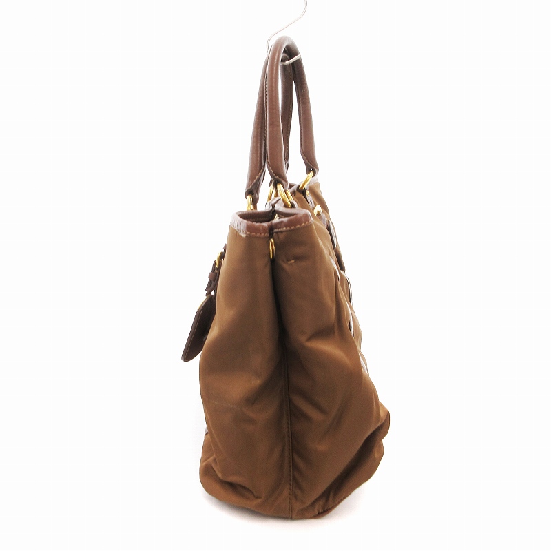 プラダ PRADA ハンドバッグ ナイロン レザートリム 茶 ブラウン /UO