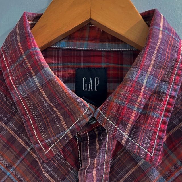 ギャップ GAP オールドギャップ ウエスタンシャツ チェック 長袖 赤