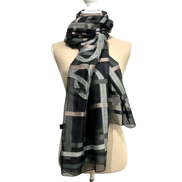 LOEWE 黒 シルク混紡 ストール