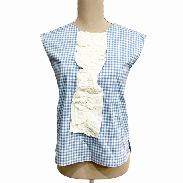 プラダ PRADA ノースリーブシャツ ブラウス ギンガムチェック フリル