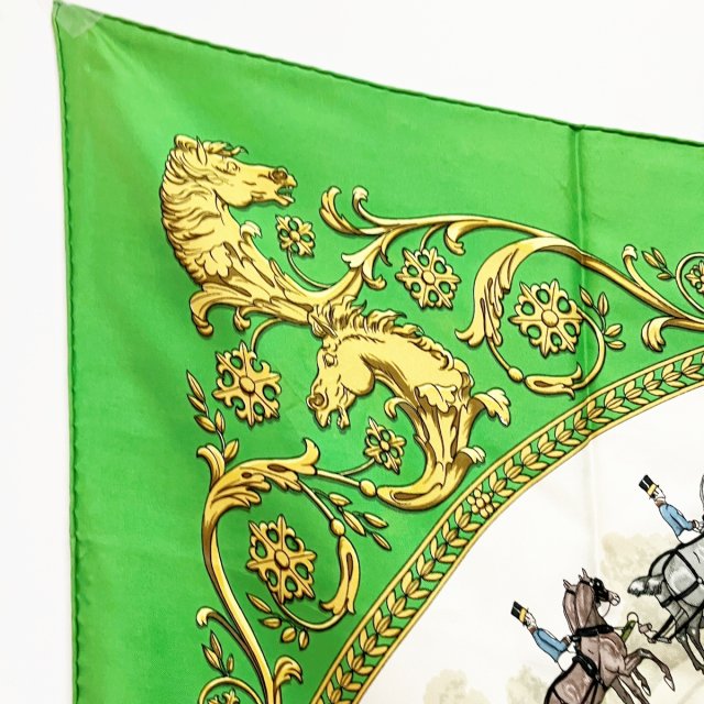 HERMES エルメス カレ90 スカーフ ロンシャンの散歩道 グリーン シルク