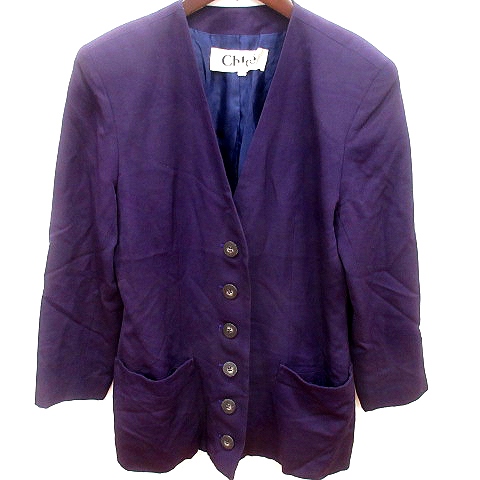 クロエ CHLOE ジャケット テーラード 総裏地 ウール 42 XL 紫 パープル 