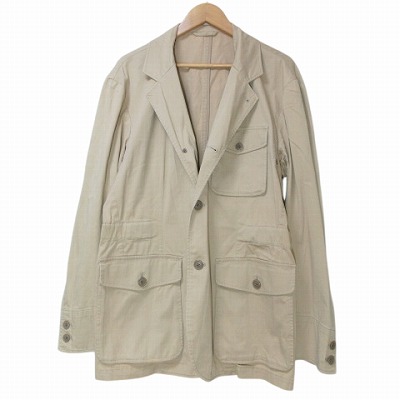 チャップス CHAPS 大きいサイズ フィールドジャケット ミリタリー リネン混 シャドーストライプ 2L ベージュ X メンズ