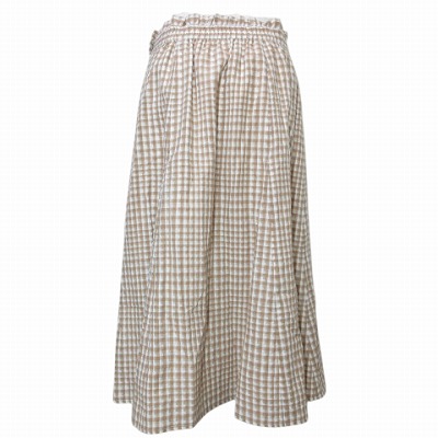 アリスバーリー Aylesbury 美品 セットアップ チェック シルク混 ブラウス プルオーバー 半袖 フレアスカート ひざ丈 リボンベルト付き 11 L相当 ベージュ ホワイト X レディース
